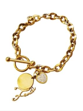 Vintage Fendi Charm Repurposed On 18K GF Chain Link Toggle Bracelet